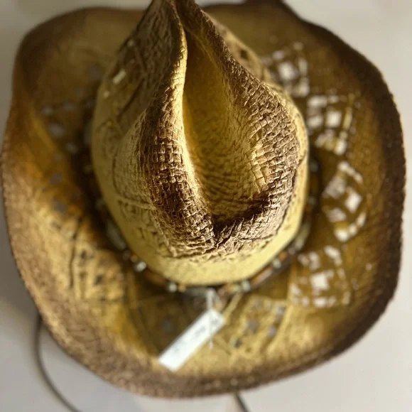 Brown Woven Straw Hat with Beaded Band❤️ - Picture 8 of 17